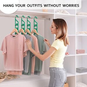 Space Saving Hangers for Clothes - 4 in Pack, Heavy Duty Plastic Hanger Organizer with 5 Hooks - Multipurpose Space Saving Hangers for Jeans, Pants, Shirts, Scarves, Sweaters, Coats - Essential Closet Hangers Space Saver