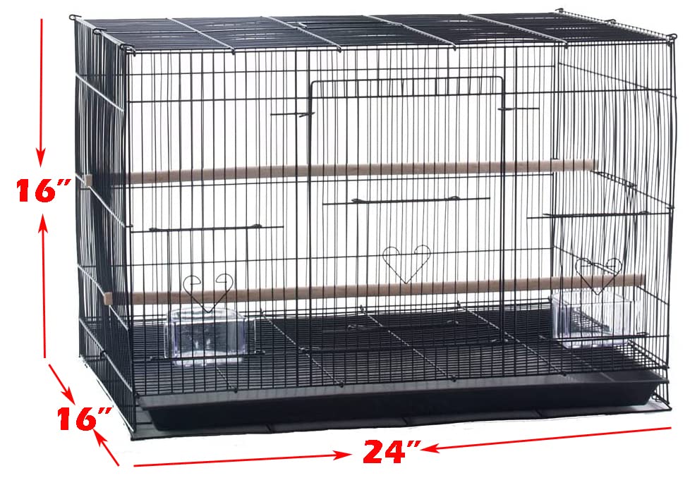 Aviary Canary Finch Budgie Lovebird Parakeet Breeding Breeder Bird Finch Parakeet Finch Flight Cage, 24"x16"x16"H (Black, Without Divider)