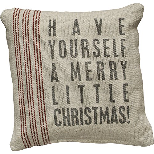 Primitives by Kathy Vintage Flour Sack Style Merry Little Christmas Holiday Throw Pillow