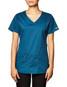 cherokee women scrubs top workwear core stretch v-neck 4727, l, caribbean blue