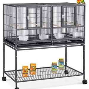 42" Stackable Center Divided Breeder Breeding Bird Flight Double Rolling Cage for Aviaries Canaries Cockatiels Lovebirds Finches Budgies Small Parrots (Black Vein, Single Story)