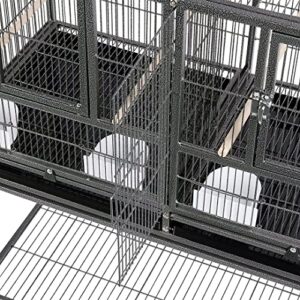 42" Stackable Center Divided Breeder Breeding Bird Flight Double Rolling Cage for Aviaries Canaries Cockatiels Lovebirds Finches Budgies Small Parrots (Black Vein, Single Story)