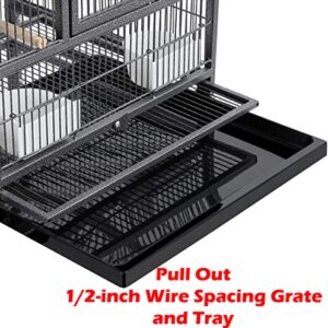 42" Stackable Center Divided Breeder Breeding Bird Flight Double Rolling Cage for Aviaries Canaries Cockatiels Lovebirds Finches Budgies Small Parrots (Black Vein, Single Story)