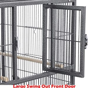 42" Stackable Center Divided Breeder Breeding Bird Flight Double Rolling Cage for Aviaries Canaries Cockatiels Lovebirds Finches Budgies Small Parrots (Black Vein, Single Story)