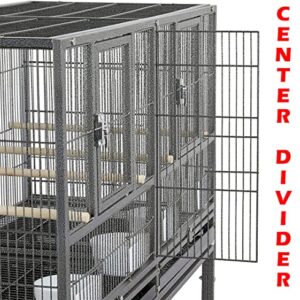 42" Stackable Center Divided Breeder Breeding Bird Flight Double Rolling Cage for Aviaries Canaries Cockatiels Lovebirds Finches Budgies Small Parrots (Black Vein, Single Story)