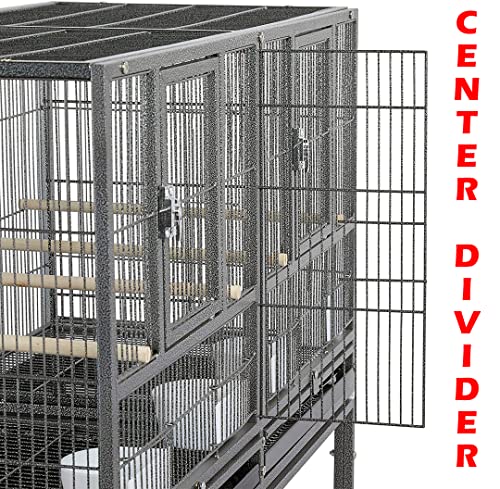 42" Stackable Center Divided Breeder Breeding Bird Flight Double Rolling Cage for Aviaries Canaries Cockatiels Lovebirds Finches Budgies Small Parrots (Black Vein, Single Story)