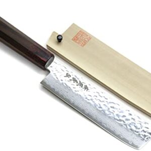 Yoshihiro VG-10 46 Layers Hammered Damascus Nakiri Japanese Vegetable Knife (6.5'' (165mm) Rosewood Handle)