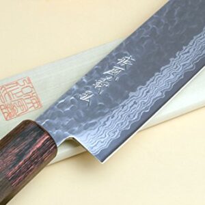 Yoshihiro VG-10 46 Layers Hammered Damascus Nakiri Japanese Vegetable Knife (6.5'' (165mm) Rosewood Handle)