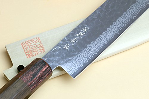 Yoshihiro VG-10 46 Layers Hammered Damascus Nakiri Japanese Vegetable Knife (6.5'' (165mm) Rosewood Handle)