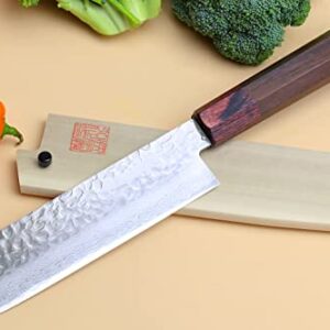 Yoshihiro VG-10 46 Layers Hammered Damascus Nakiri Japanese Vegetable Knife (6.5'' (165mm) Rosewood Handle)