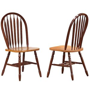 sunset trading selections windsor arrowback side two tone nutmeg brown light oak solid wood | set of 2 fully assembled sidechairs dining chair