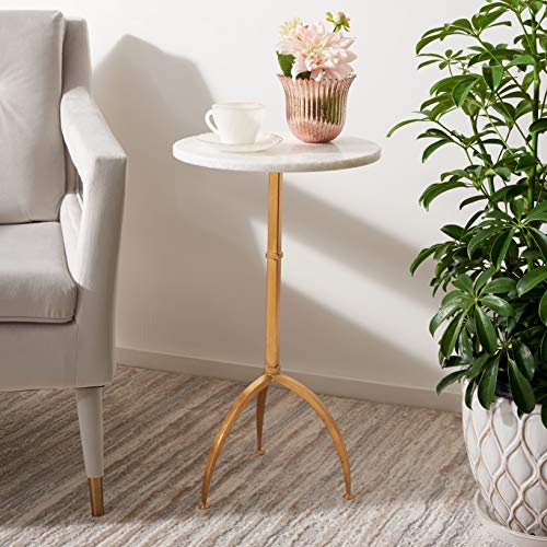 Safavieh Home Collection Mikhail and Iron End Table, White/Gold Granite