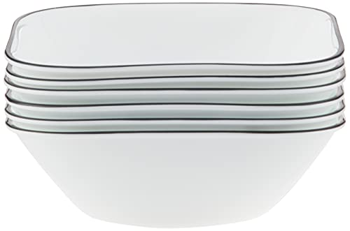 Corelle Vitrelle 6-Piece (22-Oz) Cereal Soup Bowls, Triple Layer Glass and Chip Resistant, Lightweight Square Dinnerware Bowl Set, Simple Lines