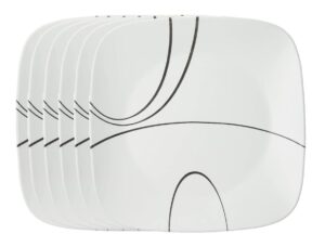 corelle vitrelle 6-piece dinner plates set, triple layer glass and chip resistant, lightweight square 10-1/2-inch plates, simple lines