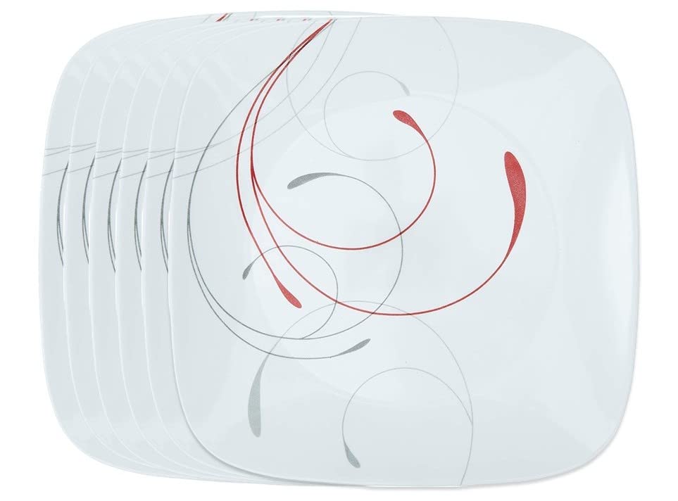 Corelle Vitrelle 6-Piece Salad Plate Set, Triple Layer Glass and Chip Resistant, Lightweight Square 10-1/4-Inch Plates Set, Splendor