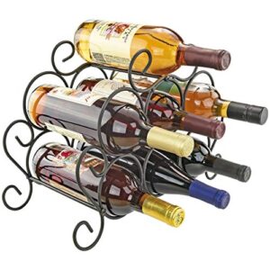 southern homewares 7-bottle minuet free standing wine rack w/scroll design for kitchen organization of wine spirit bottles - ‎sh-10048
