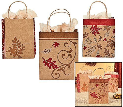 Fall Goodie Bags with Handles - 12 Craft Bags - Party Supplies
