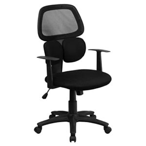 flash furniture ariel mid-back black mesh swivel task office chair with flexible dual lumbar support and arms