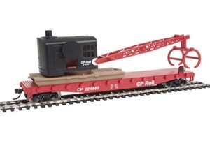 walthers trainline ho scale model flatcar with logging crane - canadian pacific 304860, red, black, multimark logo