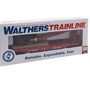 Walthers Trainline HO Scale Model Flatcar with Logging Crane - Canadian Pacific 304860, Red, Black, Multimark Logo