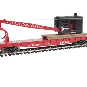 Walthers Trainline HO Scale Model Flatcar with Logging Crane - Canadian Pacific 304860, Red, Black, Multimark Logo