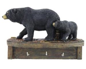 black bear family cub keyholder rack hook sculpture, wall mounted, 8-inch