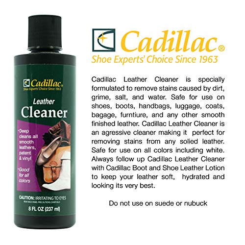 Cadillac Leather Cleaner - Great for Shoes, Boots, Handbags, Car Upholstery, Furniture- Removes Surface Dirt, Grime, Salt and More From Finished Leathers