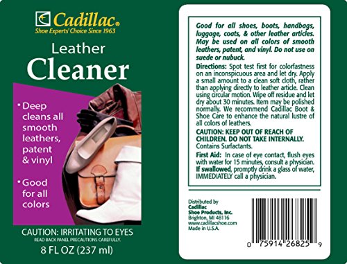 Cadillac Leather Cleaner - Great for Shoes, Boots, Handbags, Car Upholstery, Furniture- Removes Surface Dirt, Grime, Salt and More From Finished Leathers