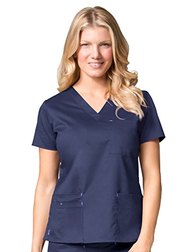 Maevn Women's Blossom 3-Pocket V-Neck Top(Navy, Large)