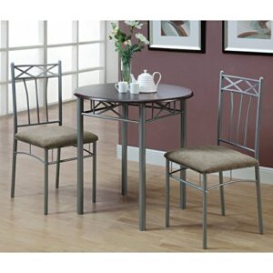 monarch specialties 3075 table, 3pcs, small, 30" round, kitchen, metal, laminate, brown, grey, transitional dining set, 30" l x 30" w x 30" h, silver
