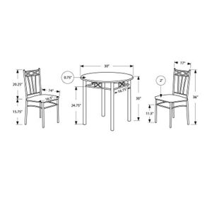 Monarch Specialties 3075 Table, 3pcs, Small, 30" Round, Kitchen, Metal, Laminate, Brown, Grey, Transitional Dining Set, 30" L x 30" W x 30" H, Silver