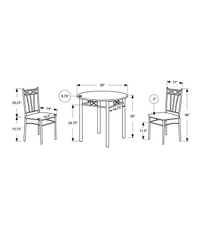 Monarch Specialties 3075 Table, 3pcs, Small, 30" Round, Kitchen, Metal, Laminate, Brown, Grey, Transitional Dining Set, 30" L x 30" W x 30" H, Silver