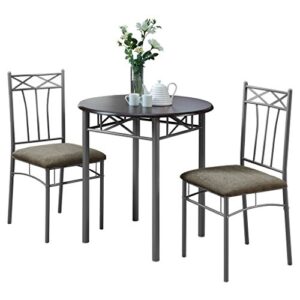Monarch Specialties 3075 Table, 3pcs, Small, 30" Round, Kitchen, Metal, Laminate, Brown, Grey, Transitional Dining Set, 30" L x 30" W x 30" H, Silver
