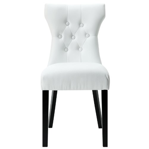 Modway Silhouette Modern Tufted Vegan Leather Upholstered Parsons Dining Chair in White, One