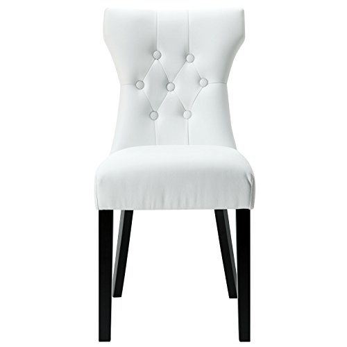 Modway Silhouette Modern Tufted Vegan Leather Upholstered Parsons Dining Chair in White, One