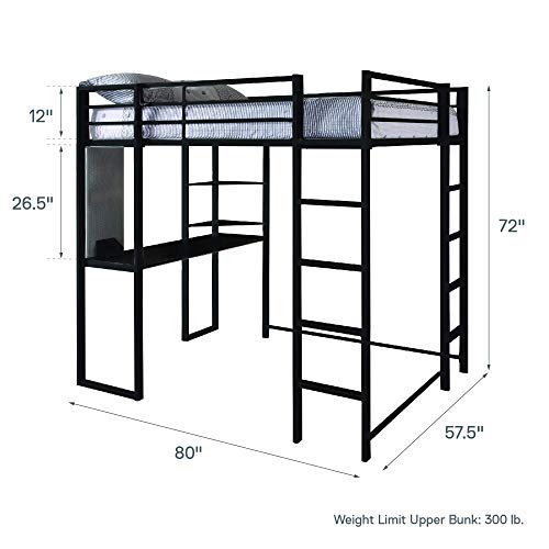 DHP Abode Full Size Metal Loft Bed, Black