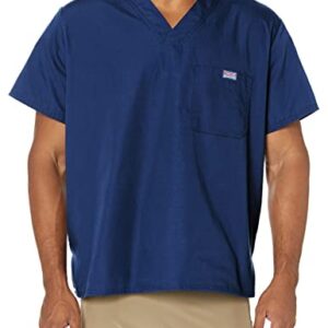 Cherokee V-Neck Men's Scrub Top with Chest Pocket, Durable, Fade Resistant and Easy Care 4789, L, Navy