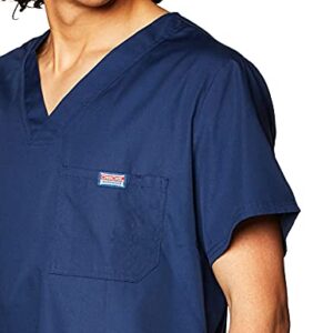 Cherokee V-Neck Men's Scrub Top with Chest Pocket, Durable, Fade Resistant and Easy Care 4789, L, Navy