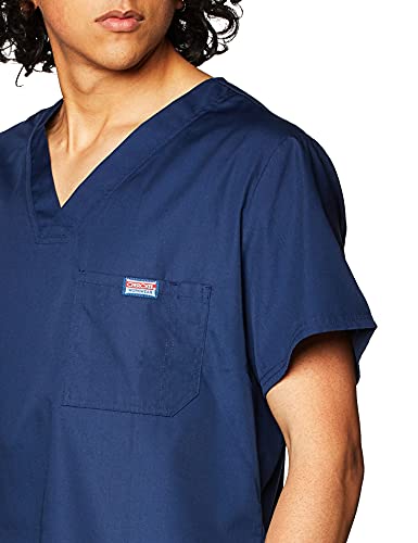 Cherokee V-Neck Men's Scrub Top with Chest Pocket, Durable, Fade Resistant and Easy Care 4789, L, Navy