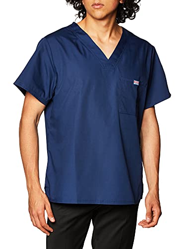 Cherokee V-Neck Men's Scrub Top with Chest Pocket, Durable, Fade Resistant and Easy Care 4789, L, Navy