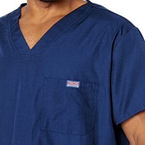 Cherokee V-Neck Men's Scrub Top with Chest Pocket, Durable, Fade Resistant and Easy Care 4789, L, Navy