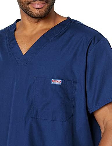 Cherokee V-Neck Men's Scrub Top with Chest Pocket, Durable, Fade Resistant and Easy Care 4789, L, Navy