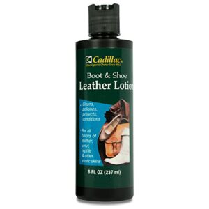 cadillac boot and shoe leather lotion 8 ounces - cleans, conditions, protects, and polishes leather footwear and accessories