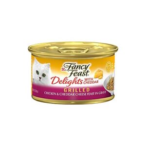 Purina Fancy Feast Grilled Gravy Wet Cat Food, Delights Grilled Chicken & Cheddar Cheese Feast - (24) 3 oz. Cans