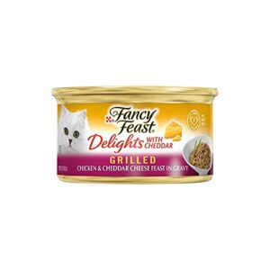 Purina Fancy Feast Grilled Gravy Wet Cat Food, Delights Grilled Chicken & Cheddar Cheese Feast - (24) 3 oz. Cans