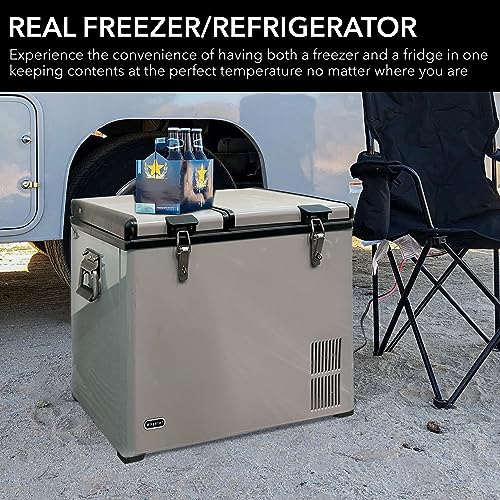 Whynter FM-62DZ 62 Quart Dual Zone Portable Refrigerator and Deep Freezer Chest, AC 110V/ DC 12V, Real Freezer for Car, Home, and RV, -8°F to 50°F Temperature Range, Gray, Fridge + Power Supply Cord