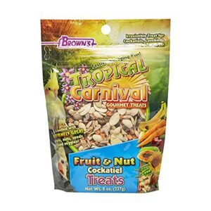 f.m. brown's tropical carnival fruit and nut cockatiel treats - fruits, nuts, seeds and veggies - 8 oz