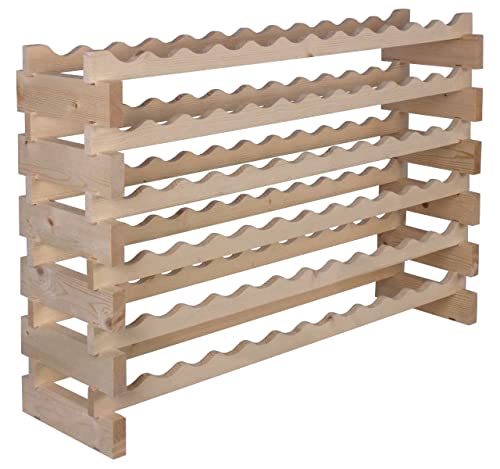 Stackable Modular Wine Rack Wine Storage Rack Holder Display Shelves for Wine Cellar or Basement , Freestanding Wine Rack Thick Wood Wobble-Free (Unfinished, 12 X 6 Rows (72 Slots))