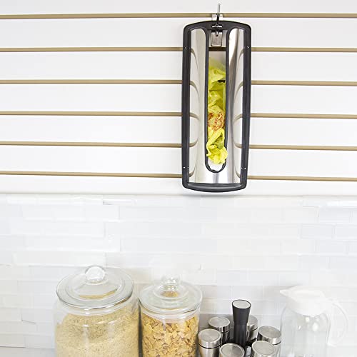 Kitchen Plastic Bag Organizer (Single Pack) Silver, By Home Basics | Metal and Plastic Baggie Organizer | Wall-Mounted Bag Dispenser For Plastic Bags | Installation Hardware Included