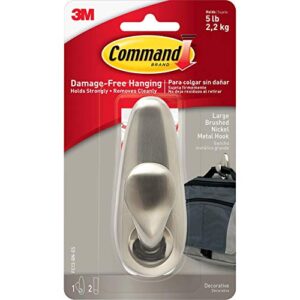 command fc13bnes adhesive mount metal hook, large, brushed nickel finish, 1 hook & 2 strips/pack